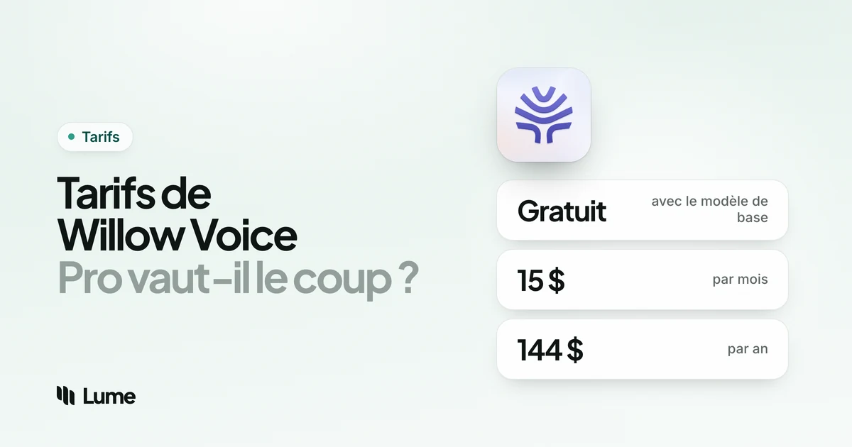 Tarifs Willow Voice 2026 : formules, offre gratuite et coût sur 3 ans