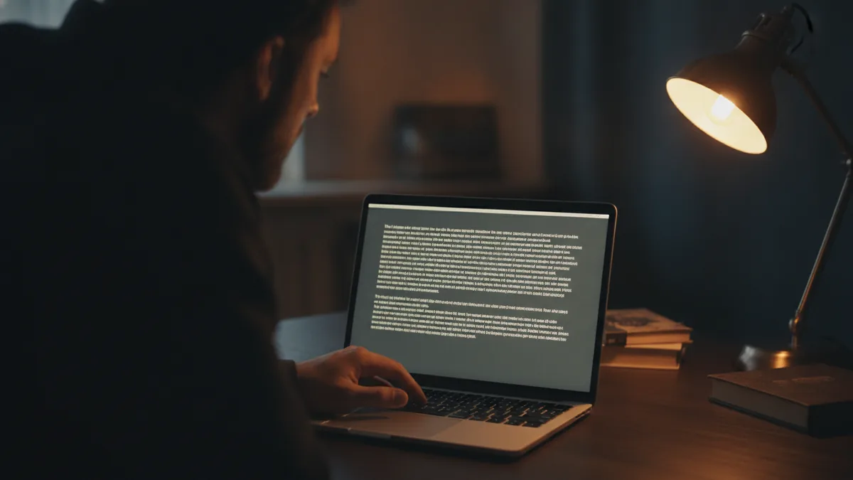 Clean formatted text appearing on a Mac screen while someone speaks