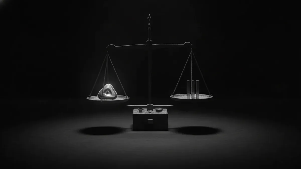 Balance scale weighing the Superwhisper logo against the LumeVoice logo